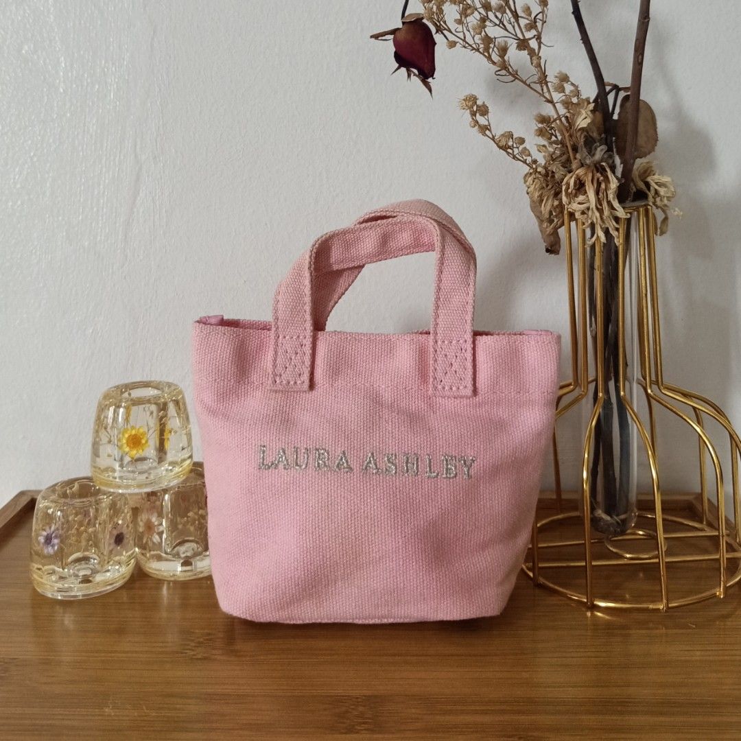 Laura Ashley Pink Pouch with Embroidered Silver Logo Women s Fashion Bags Wallets Purses Pouches on Carousell