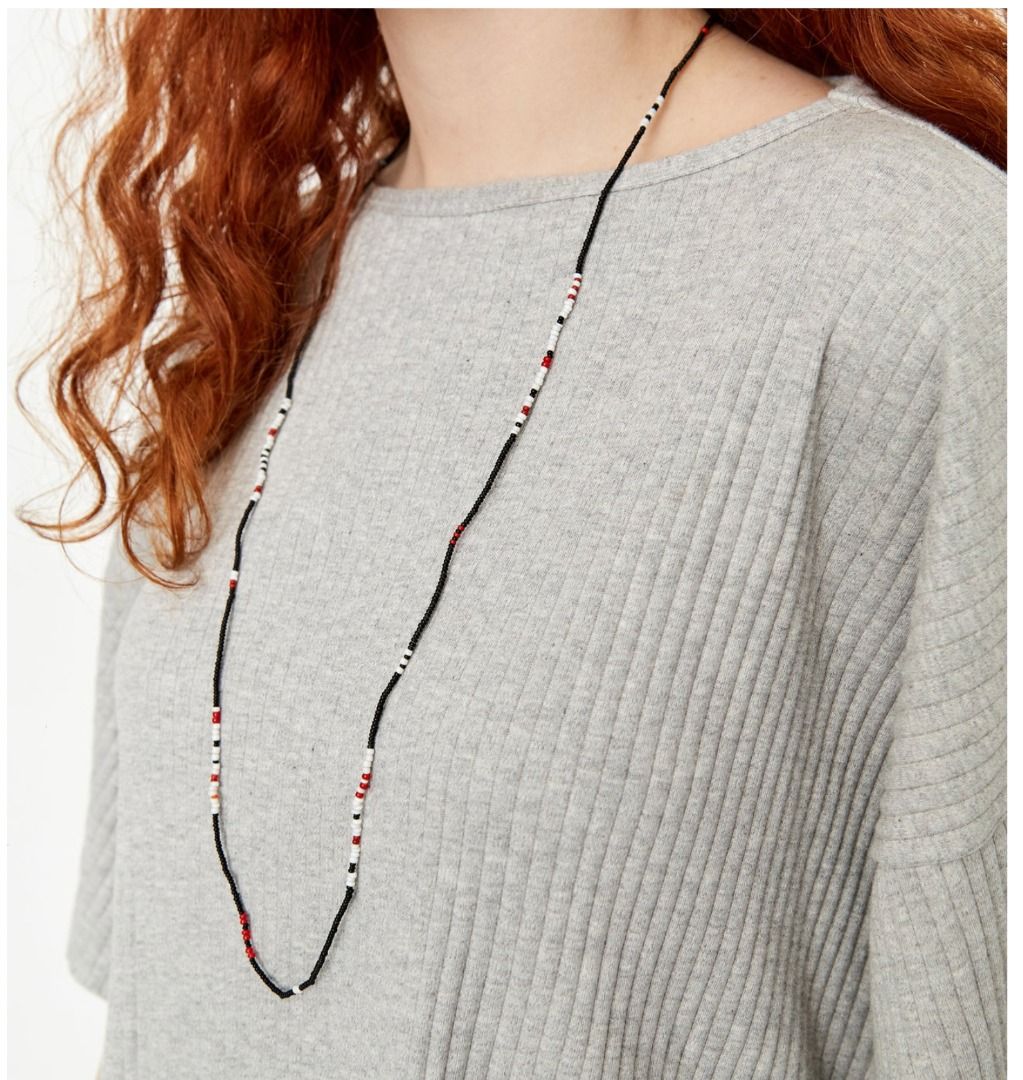 MIKIA BEADED NECKLACE Black White Made in Japan