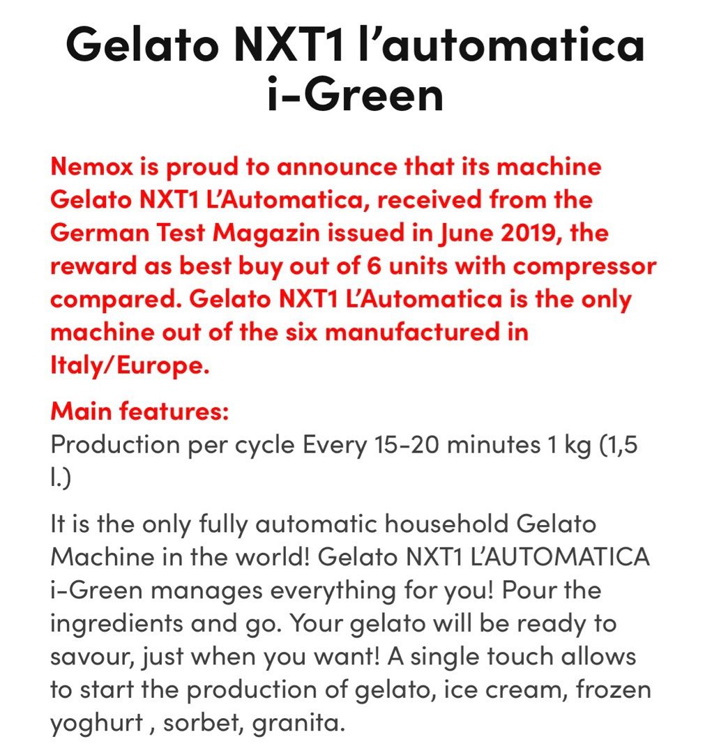 Nemox hotsell gelato nxt1