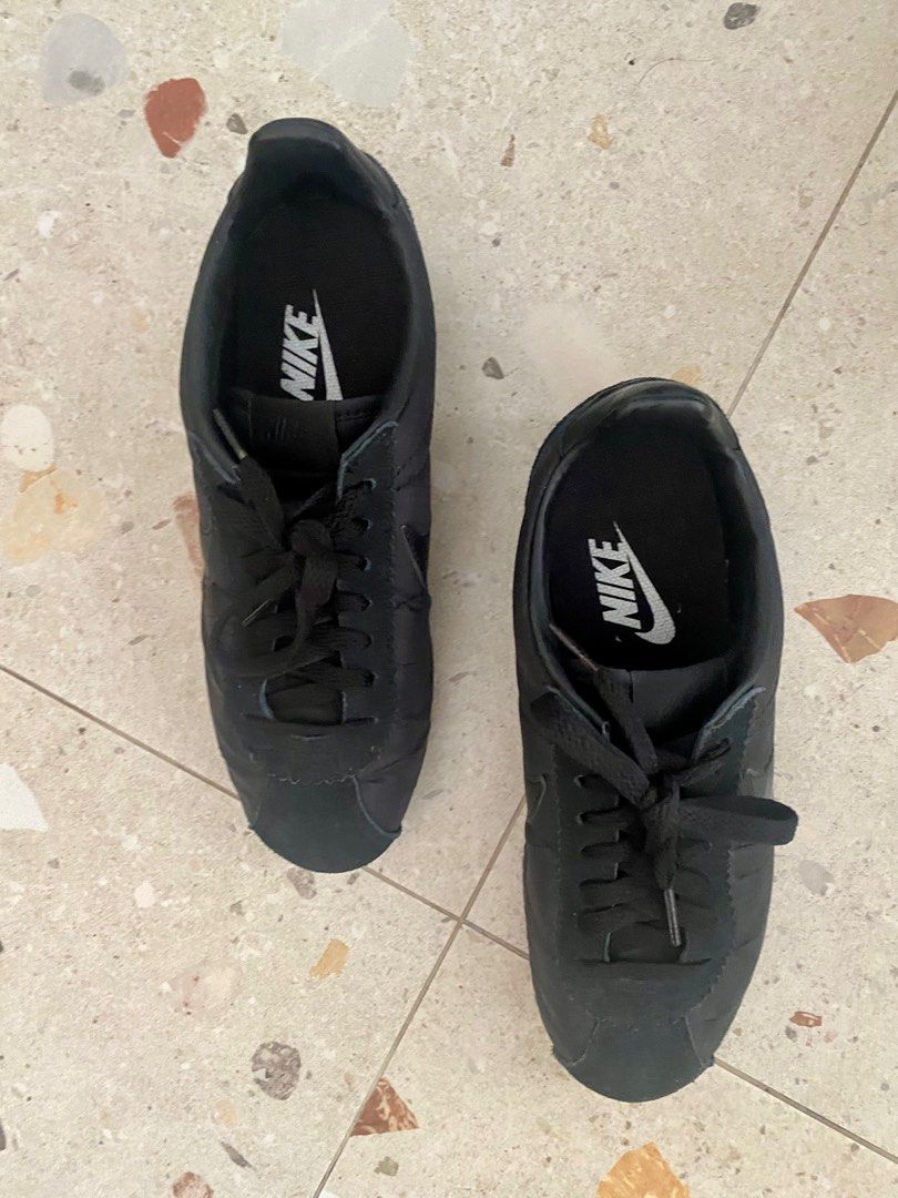 All black leather cortez on sale