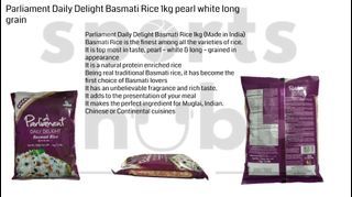 Parliament Daily Delight Basmati Rice 1kg pearl white long grain