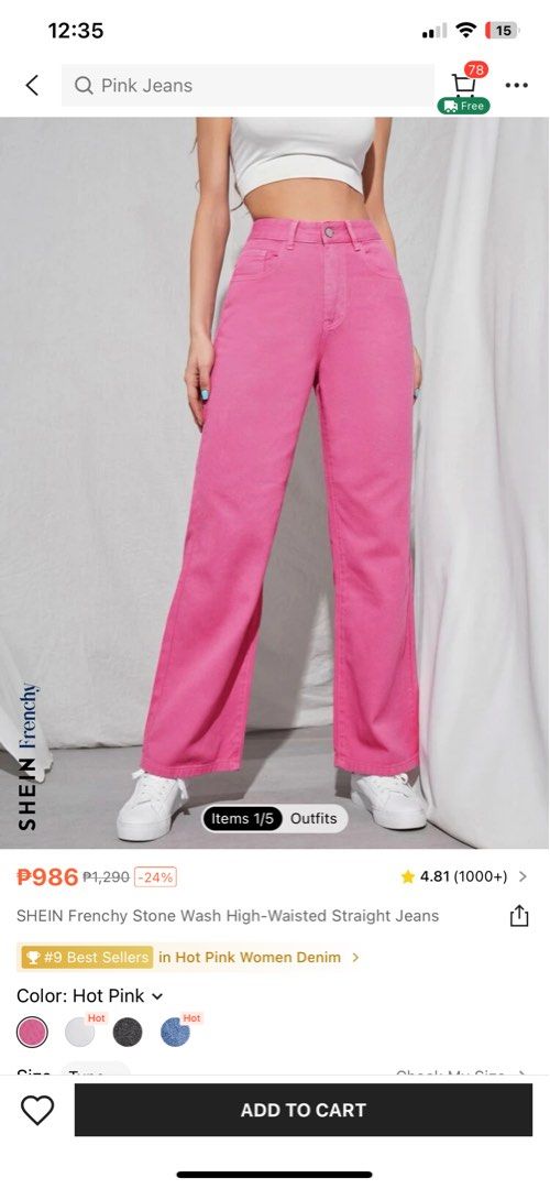 Pink Denim Trousers, Women's Fashion, Bottoms, Other Bottoms on Carousell