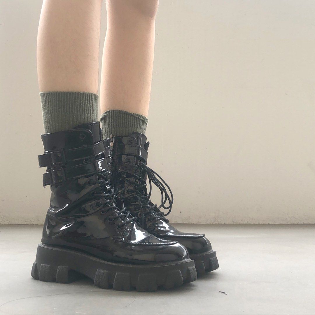 PRICE REDUCED Platform glossy chunky boots Women s Fashion