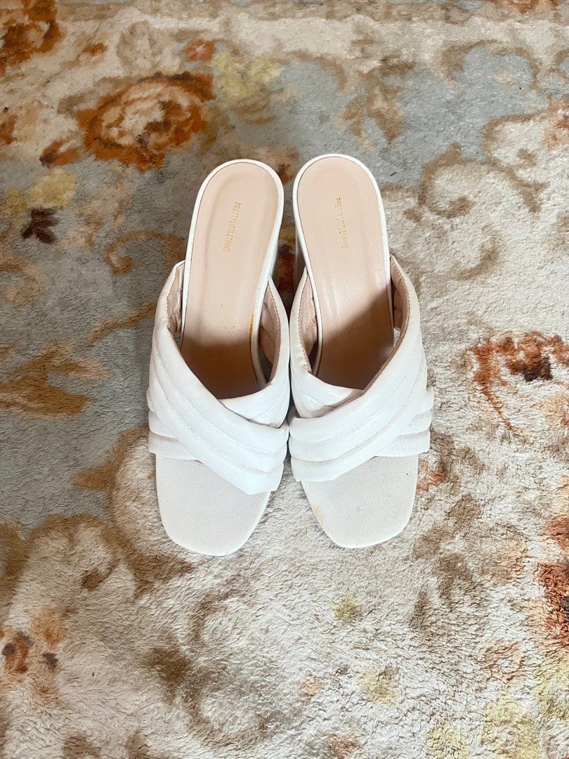 PLT White Cushioned Mule Heels Women s Fashion Footwear Heels