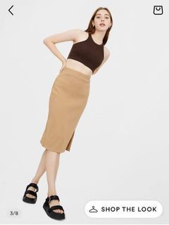 POMELO Knit skirt/ ribbed skirt in beige/ midi skirt