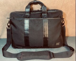 Porter Yoshida 2 Way Double Zip Black Briefcase Cordura Nylon and Leather