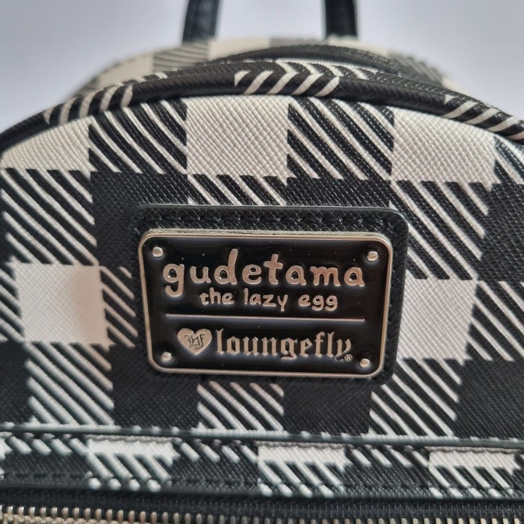 RARE Loungefly Loves Sanrio Gudetama Lazy Egg Gingham Mini Backpack HEART  LOGO