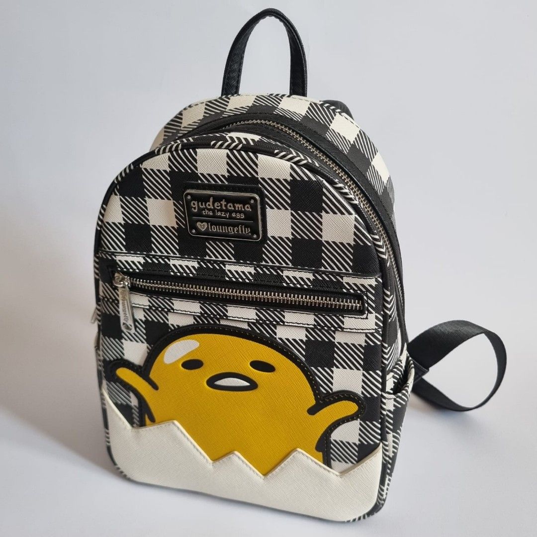 RARE Loungefly Loves Sanrio Gudetama Lazy Egg Gingham Mini Backpack HEART  LOGO