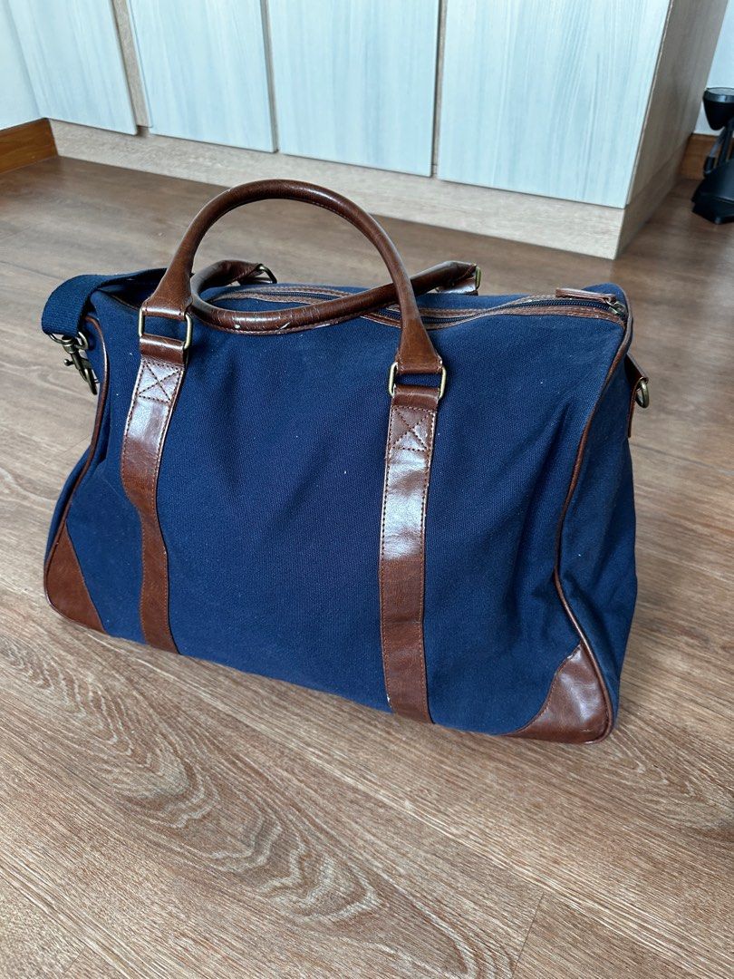 Ralph Lauren duffel bag blue fabric and brown leather Men s