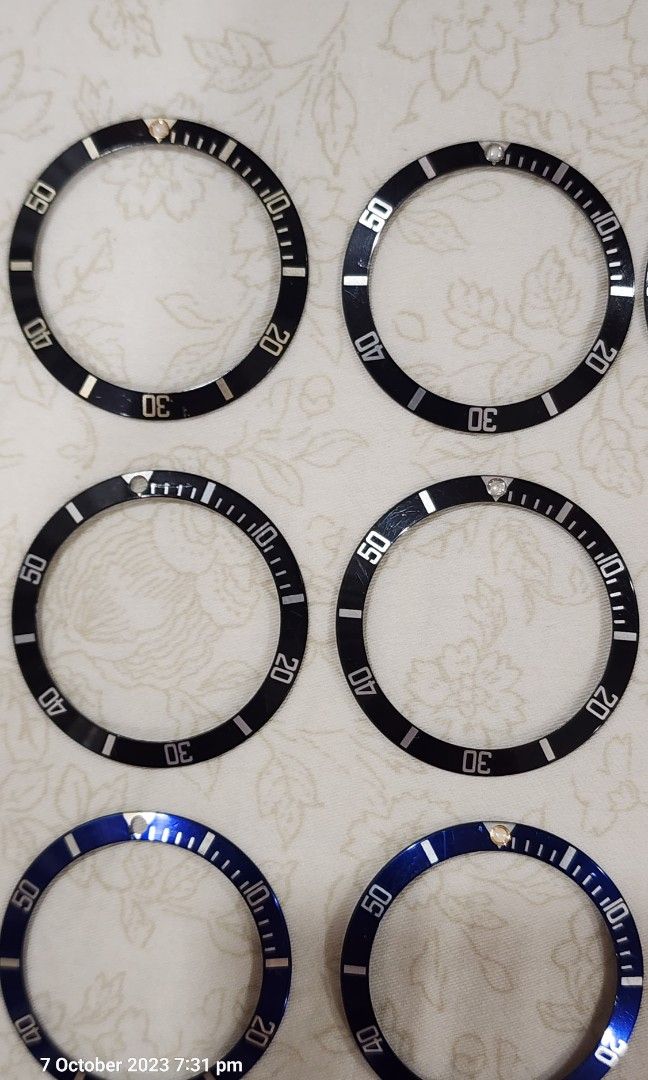 Rolex bezel inserts (Category: Watches) located in Singapore. Submitted by teojjsg (Listing ID 1258905252, Image 3). Description: All genuine Rolex bezel inserts. Some with missing pearls, some intact. Prefer to sell as a lot. For individual pcs, circle out the pc you want with an offer price. Will not respond to those without price offers. Thank you for looking guys..