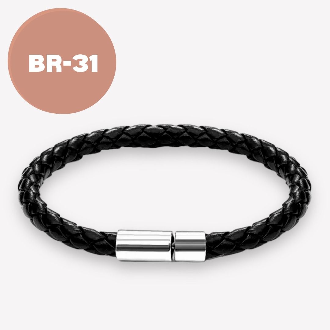 Mens braided leather bracelet with silver clasp discount