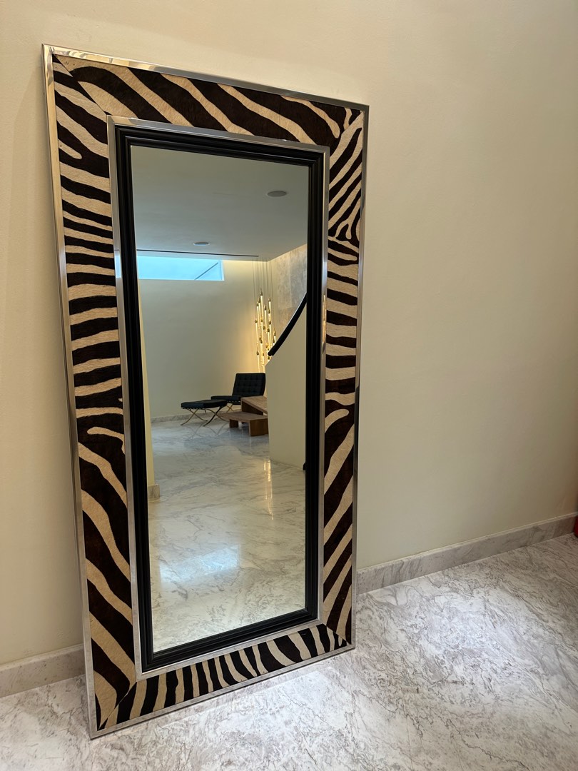 Standing Mirror with zebra print frame, Furniture & Home Living, Home