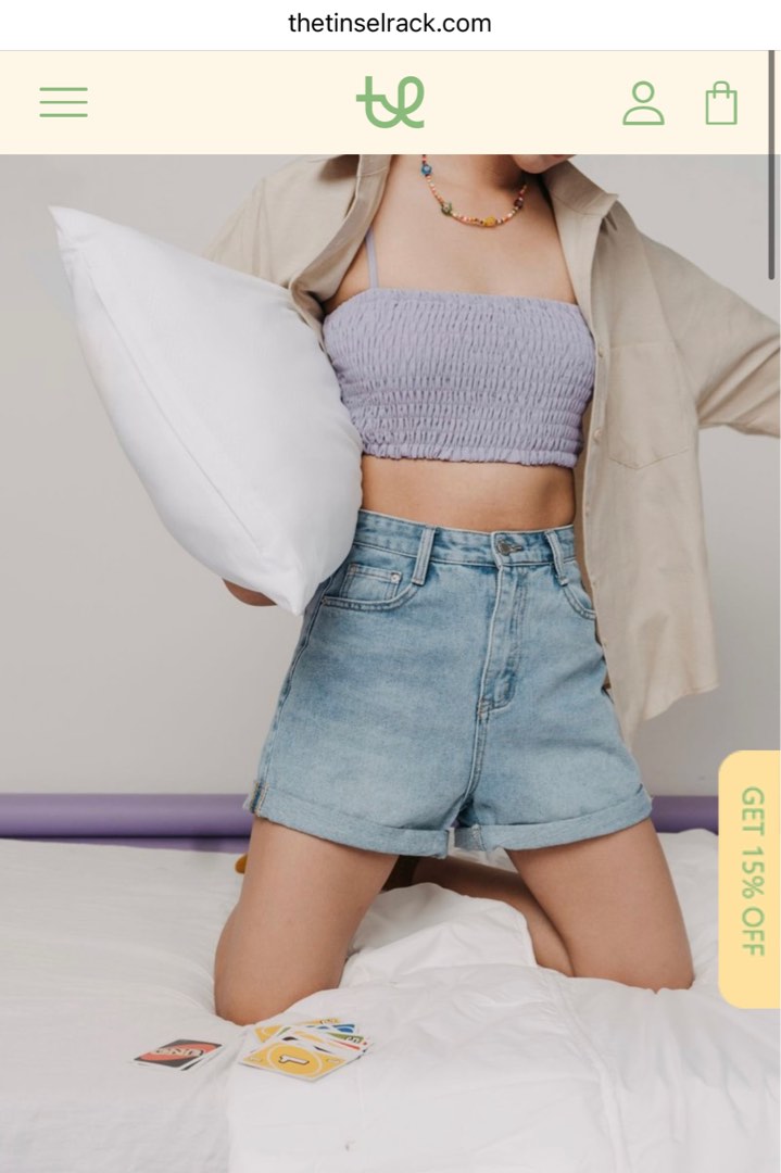 The Tinsel Rack Elementary Denim Shorts (Mid Wash), Women's Fashion