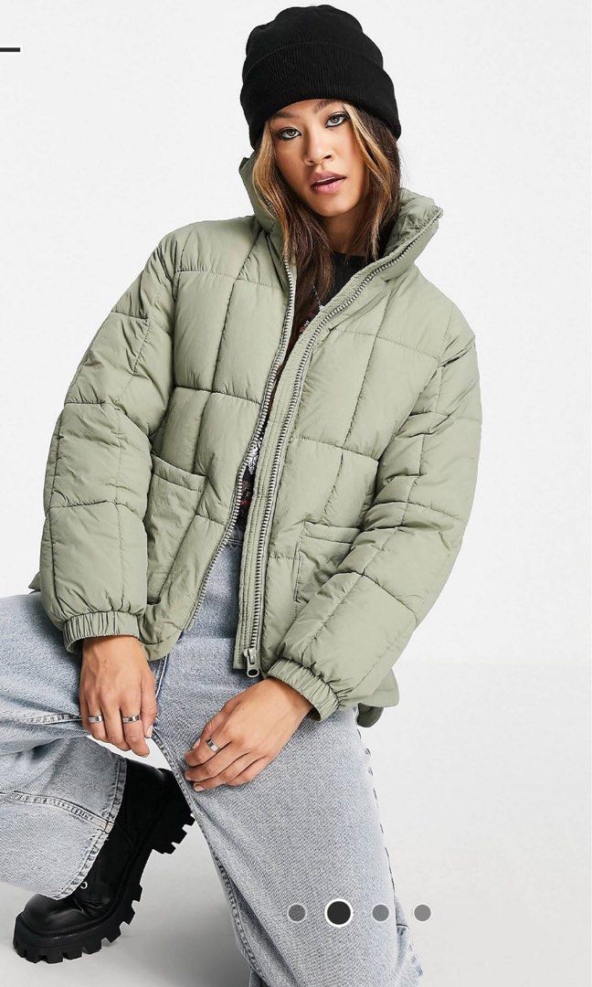 Topshop Quilted Puffer Jacket in Sage Women s Fashion Coats Jackets and Outerwear on Carousell