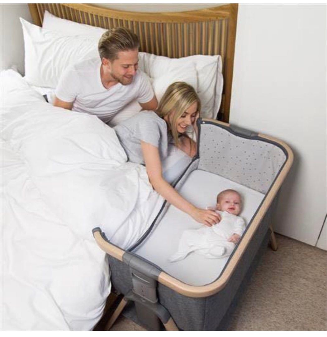 Tutti Bambini Cozee Bedside Crib OakCharcoal with Castors and