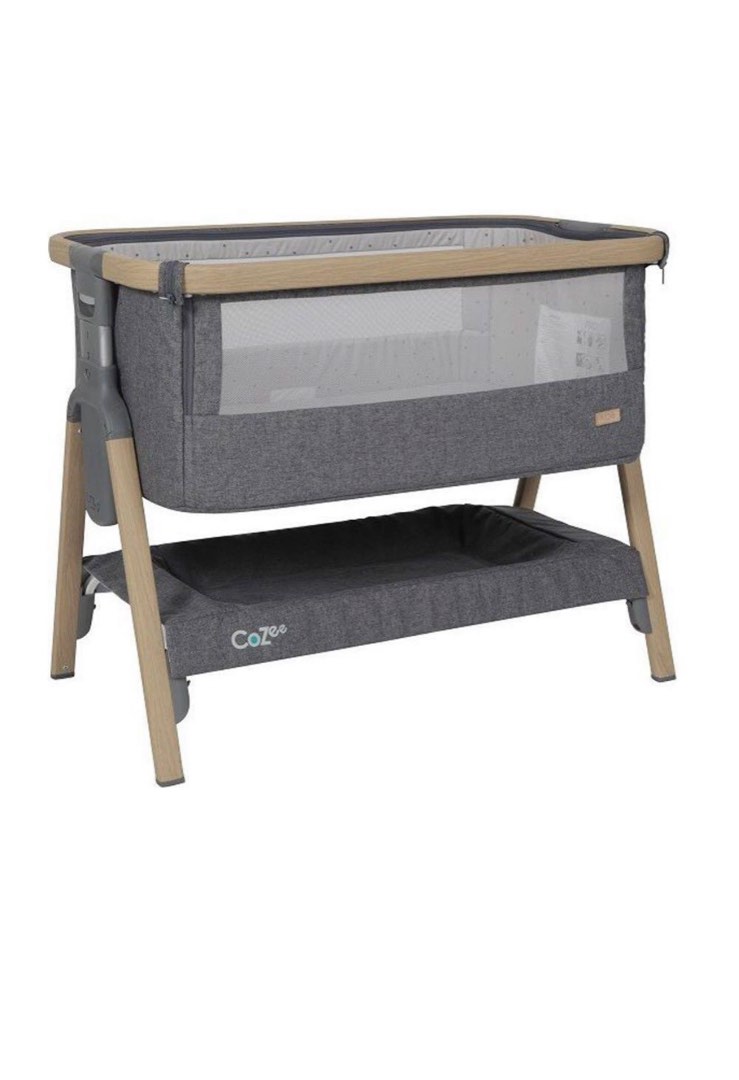 Tutti Bambini Cozee Bedside Crib - Oak-Charcoal with Castors and ...