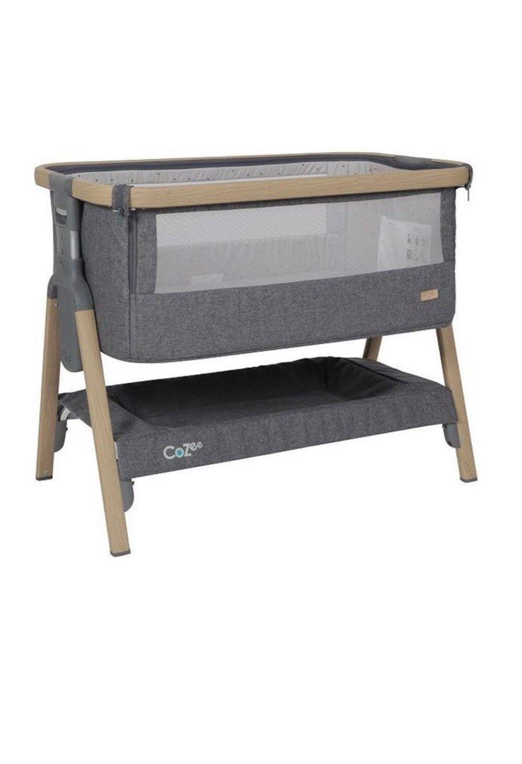 Tutti Bambini Cozee Bedside Crib OakCharcoal with Castors and