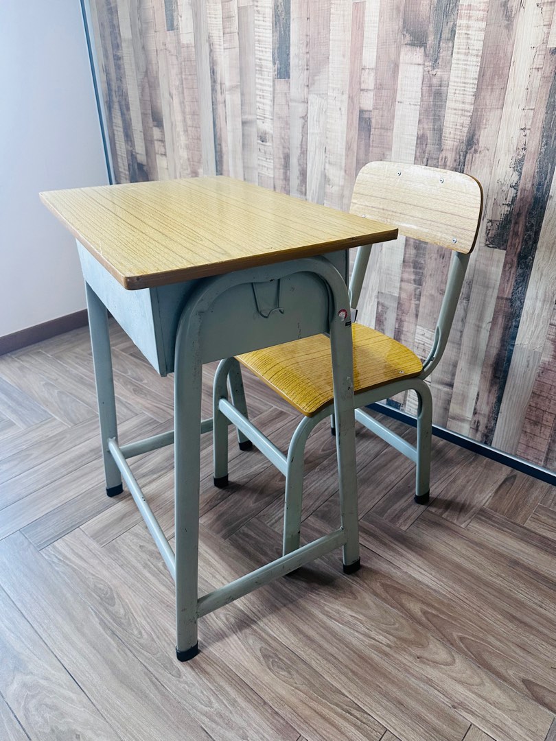 Vintage Old School Study Desk and Chair, Furniture & Home Living