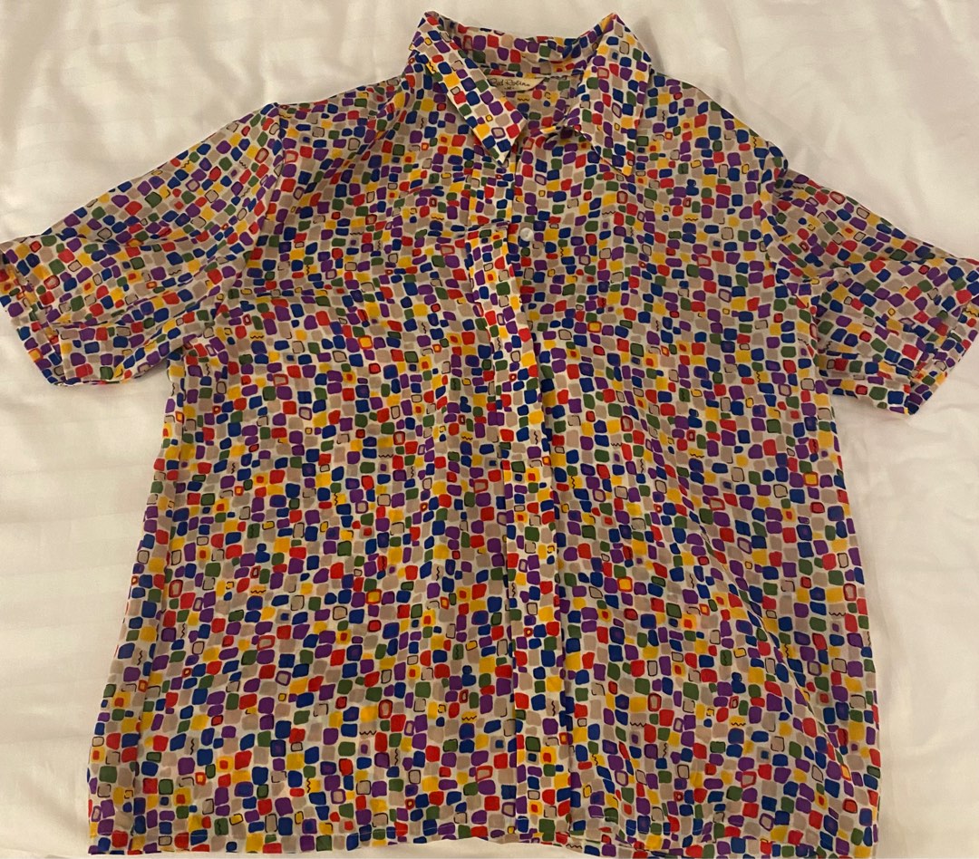 Vintage Pan Collar Reflective Weave Button Down Blouse main image 1