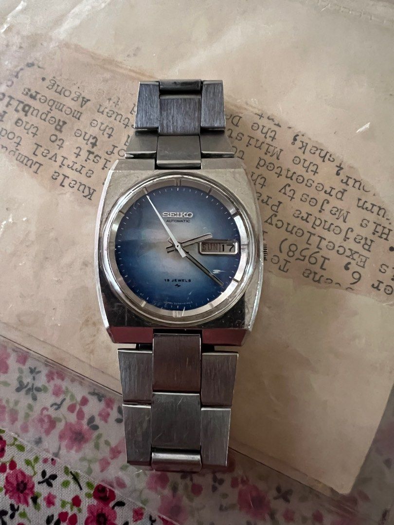 VINTAGE SEIKO AUTOMATIC 7006 6040 BIG RARE PEARL BLUE ALL ORIGINAL