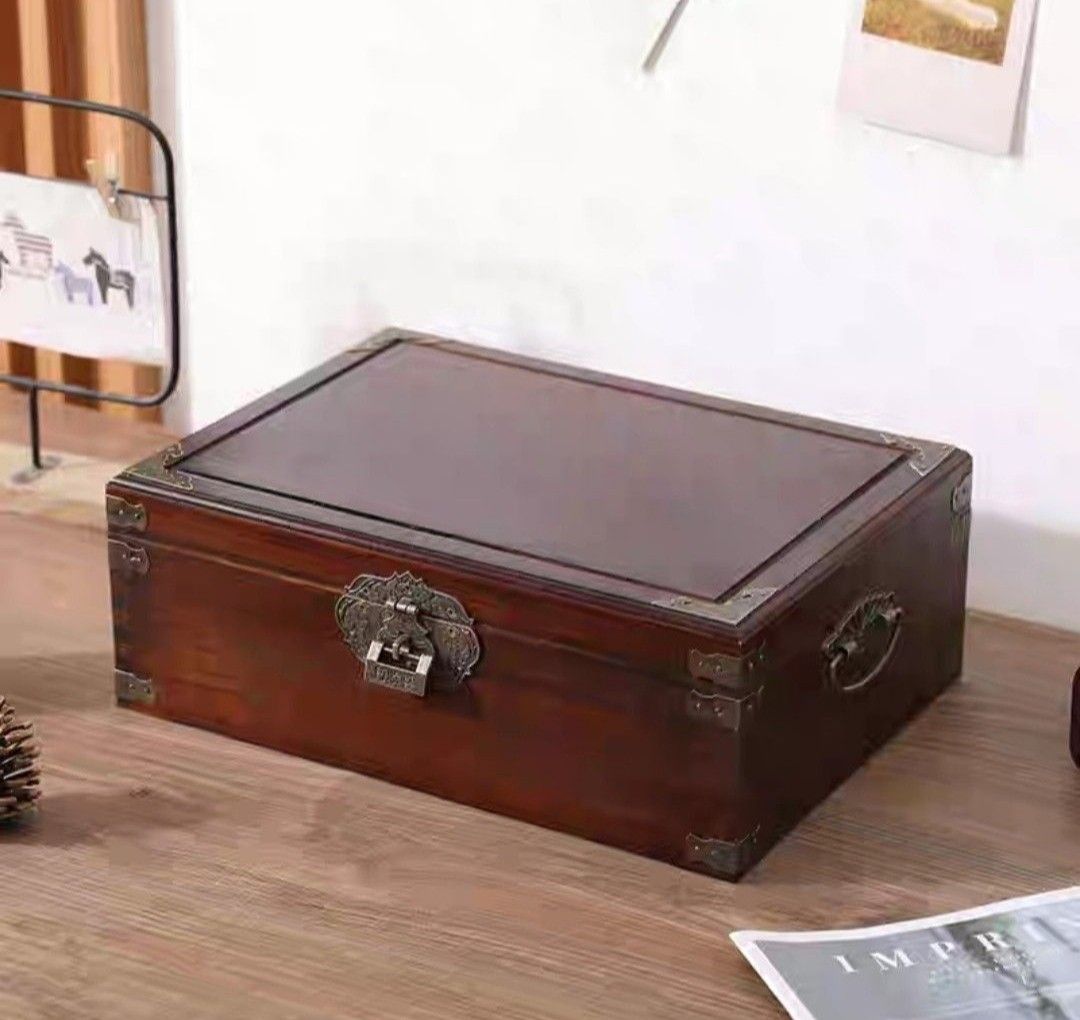 Vintage Solid Wooden Chest Storage Box with optional lock add 5 for number lock or keylock 3 sizes S M L price from 60. Choice of red or cream