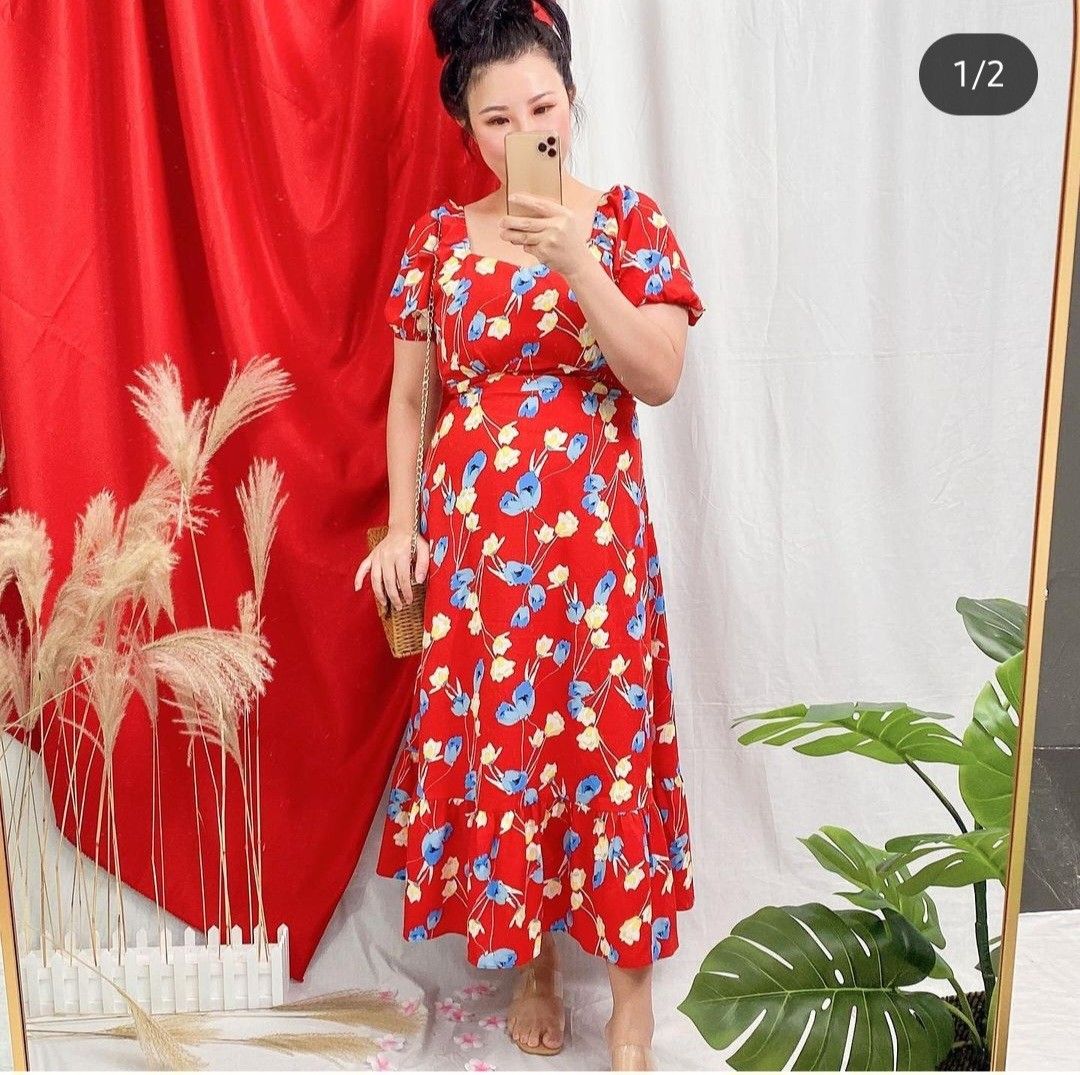 Maxi red cheap floral dress