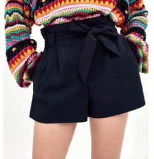 Zara navy blue paperbag short