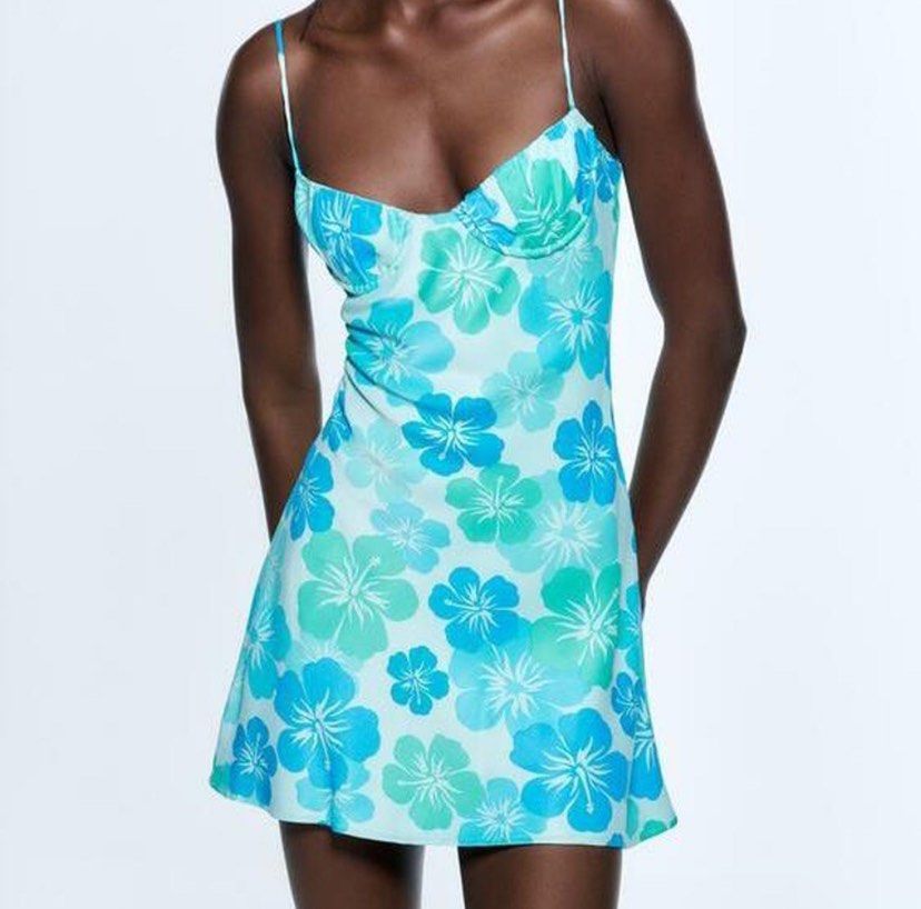 Zara Satin Blue Hawaiian Dress Women s Fashion Dresses Sets