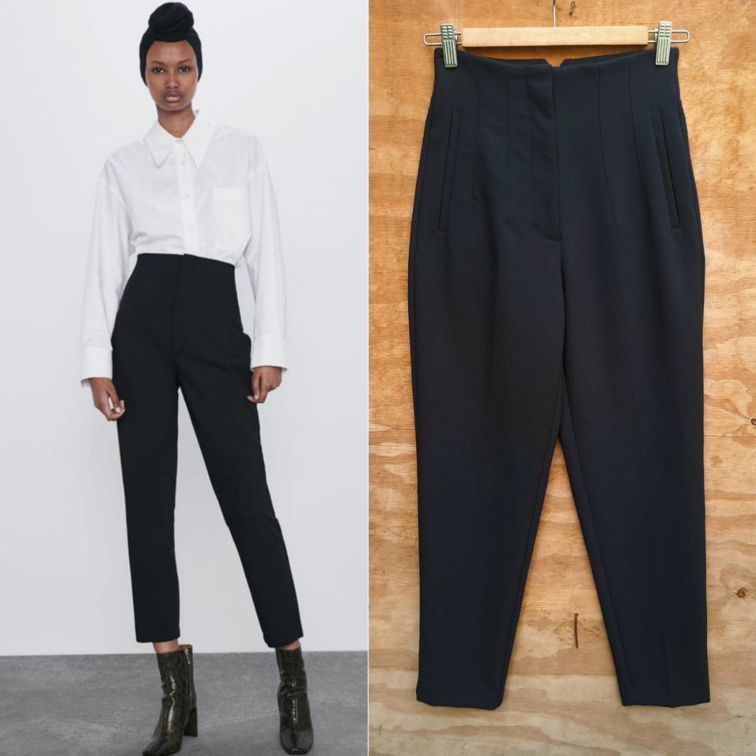 Zara Woman High Waist Black Pants Trousers, Women's Fashion