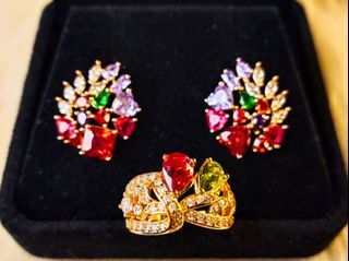 18K Gold-Plated Multicolor Ring & Earring