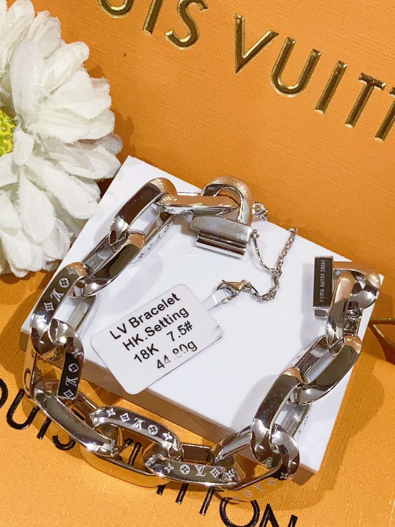 Louis Vuitton Authentic Bracelet Chain Monogram M64224 Silver Size