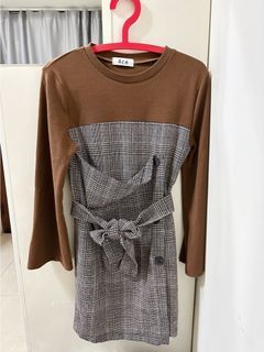 異材質拼接綁帶洋裝