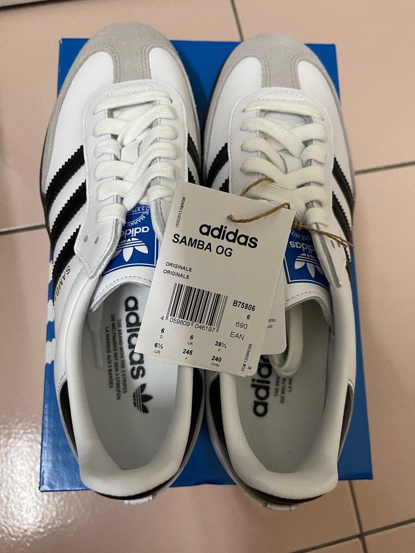 *全新* Adidas Samba OG 白黑 UK6(24.5)