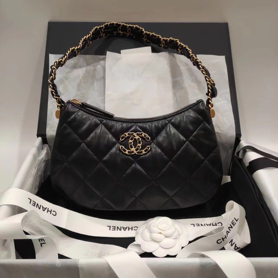 💯 Authentic Chanel 23K Hobo Shoulder Bag Large Black
