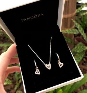 🌺 SUPER SALE!! PANDORA FREEHAND HEART NECKLACE AND HOOP EARRING SET TERNO