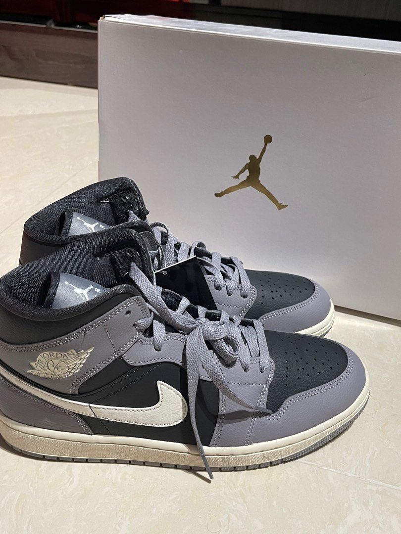 Air Jordans 1 Mid Cement Grey Sail Luxury Sneakers Footwear