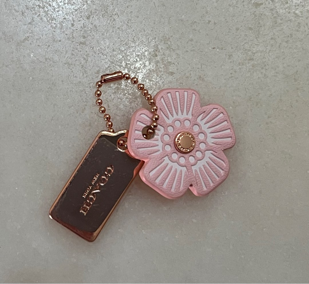Coach Tea rose Willow Flower Bag Charm Key Ring Leather Pink Unused