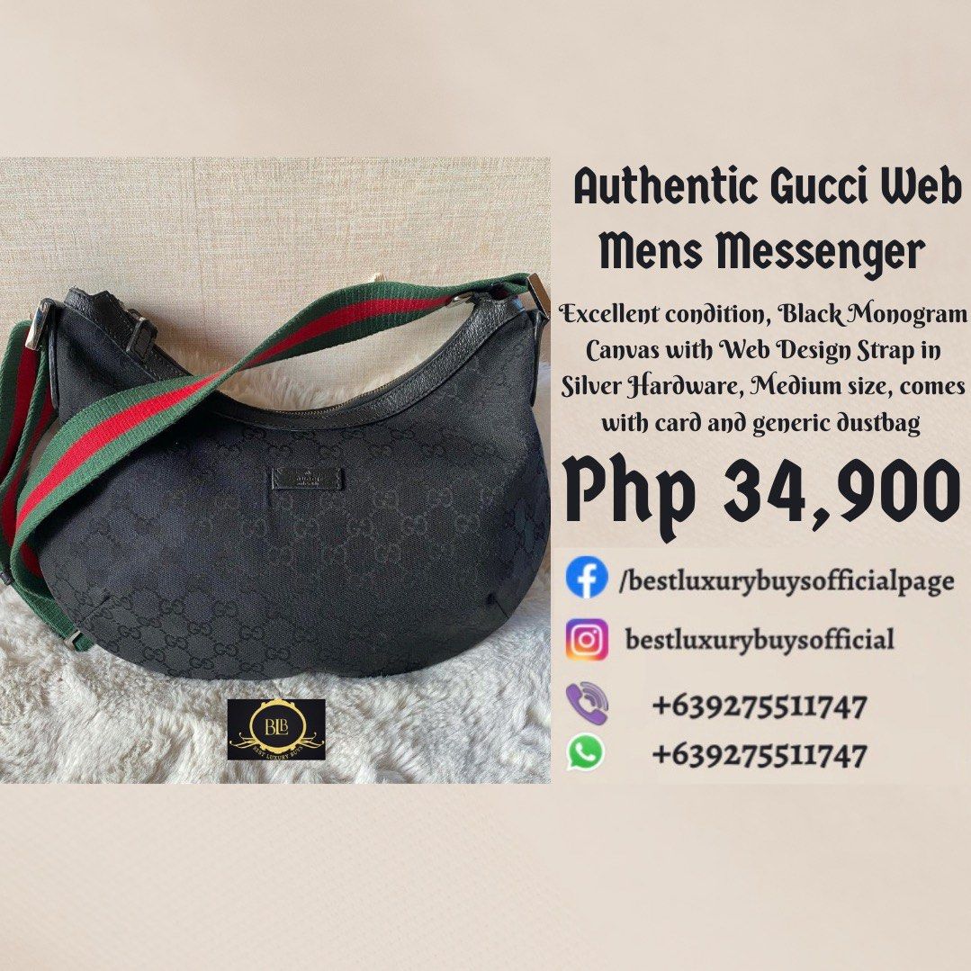 Authentic Gucci Web Mens Messenger Sling Black Monogram Bag