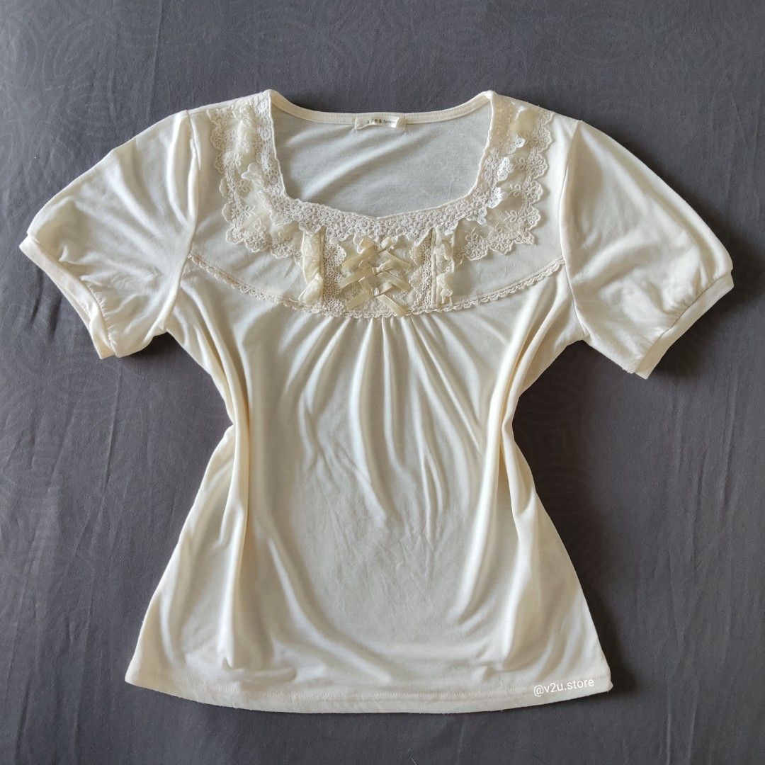 Axes femme vintage ribbon top pointelle fairycore coquette cottagecore