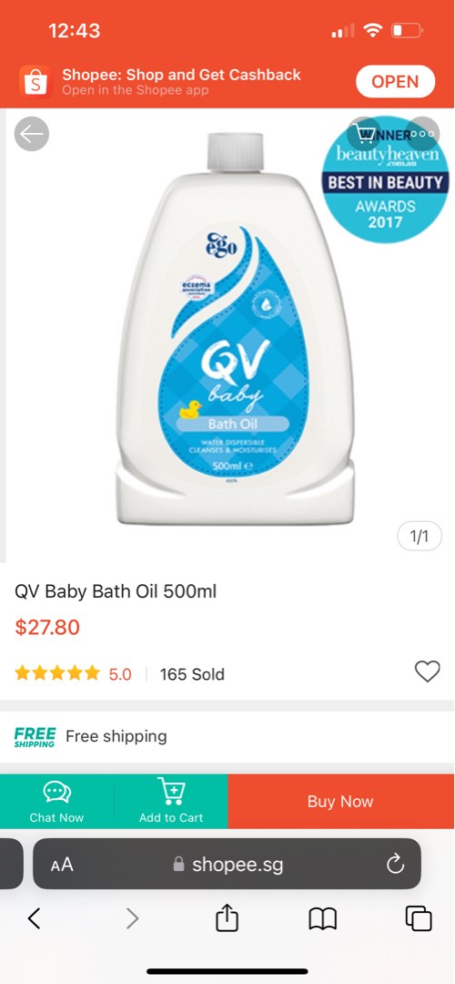 BN 500ml QV Baby Bath Oil, Babies & Kids, Bathing & Changing, Baby