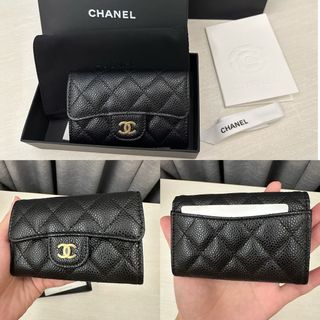 CHANEL Caviar Quilted Zip Card Holder Wallet Blue 1144079