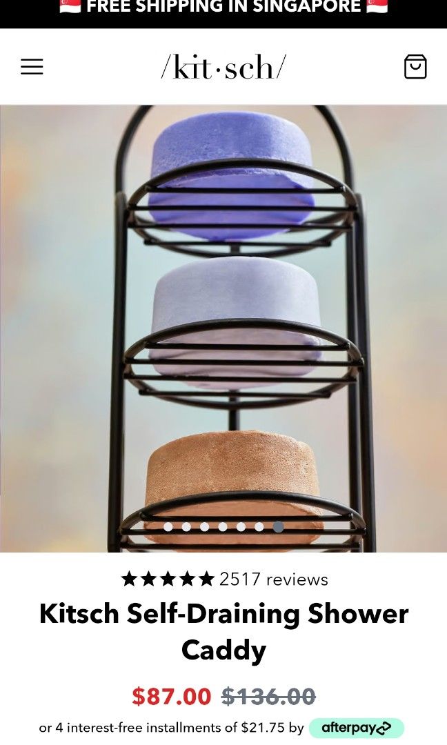 Kitsch, Self-Draining Shower Caddy w/ Suction Cup, Rust Proof Bar Soap  Holder