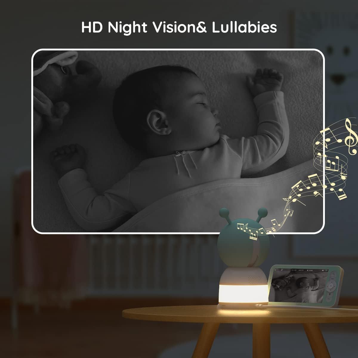 Boifun 2K WiFi PTZ Video Baby Monitor with Camera Night Vision 360