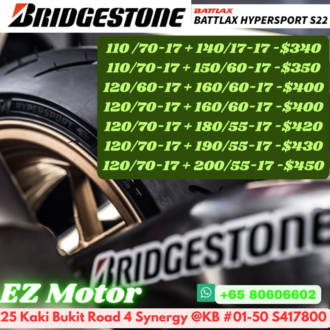 Bridgestone Battlax S22 tyres, Motorcycles, Motorcycle Accessories