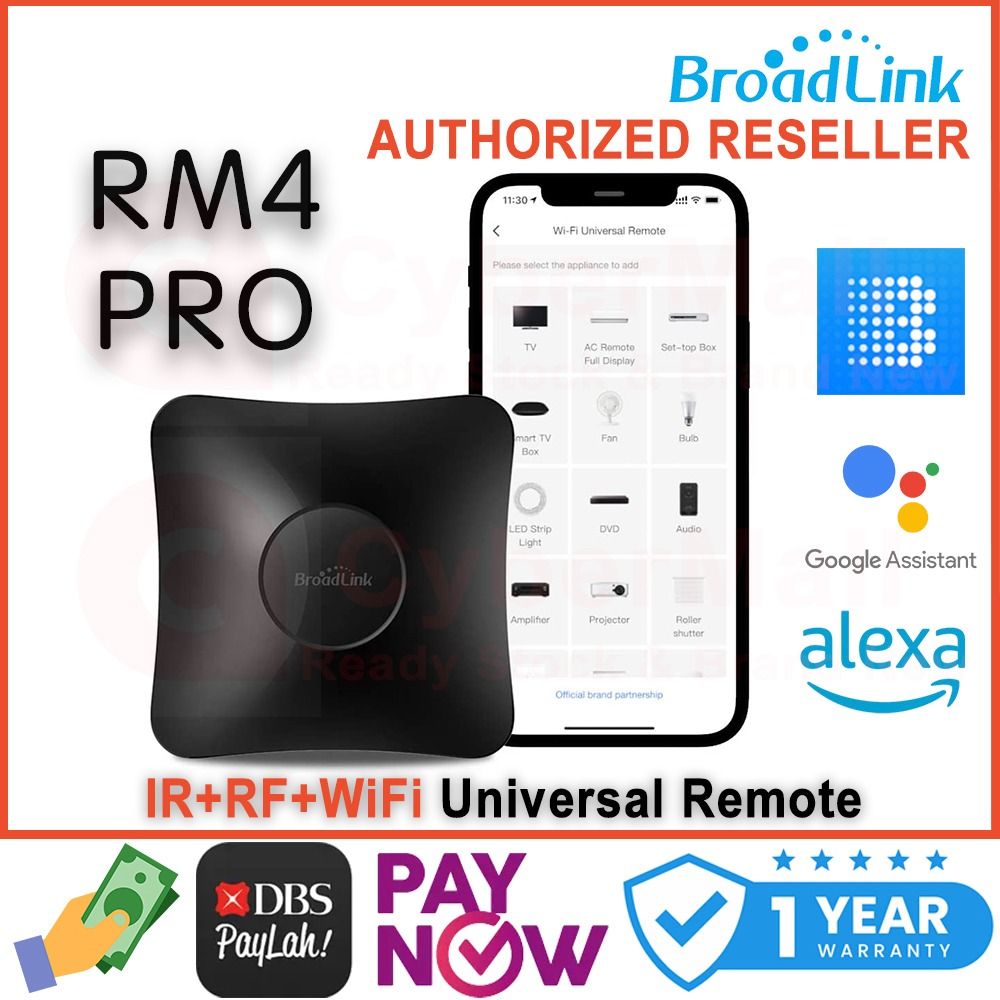BroadLink RM4 Pro WiFi Smart Home Automation Universal Remote Controller  WiFi+IR+RF Switch App Control Timer Compatible with Smart Home Automation 