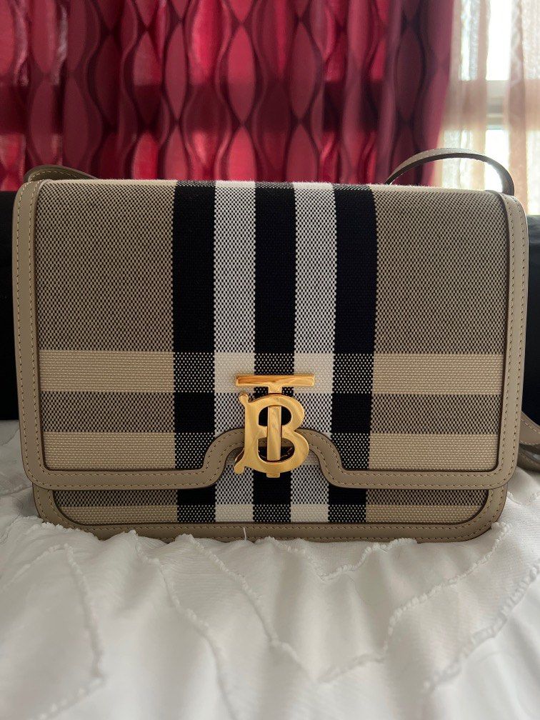 Burberry Medium Canvas and Leather Check TB Bag