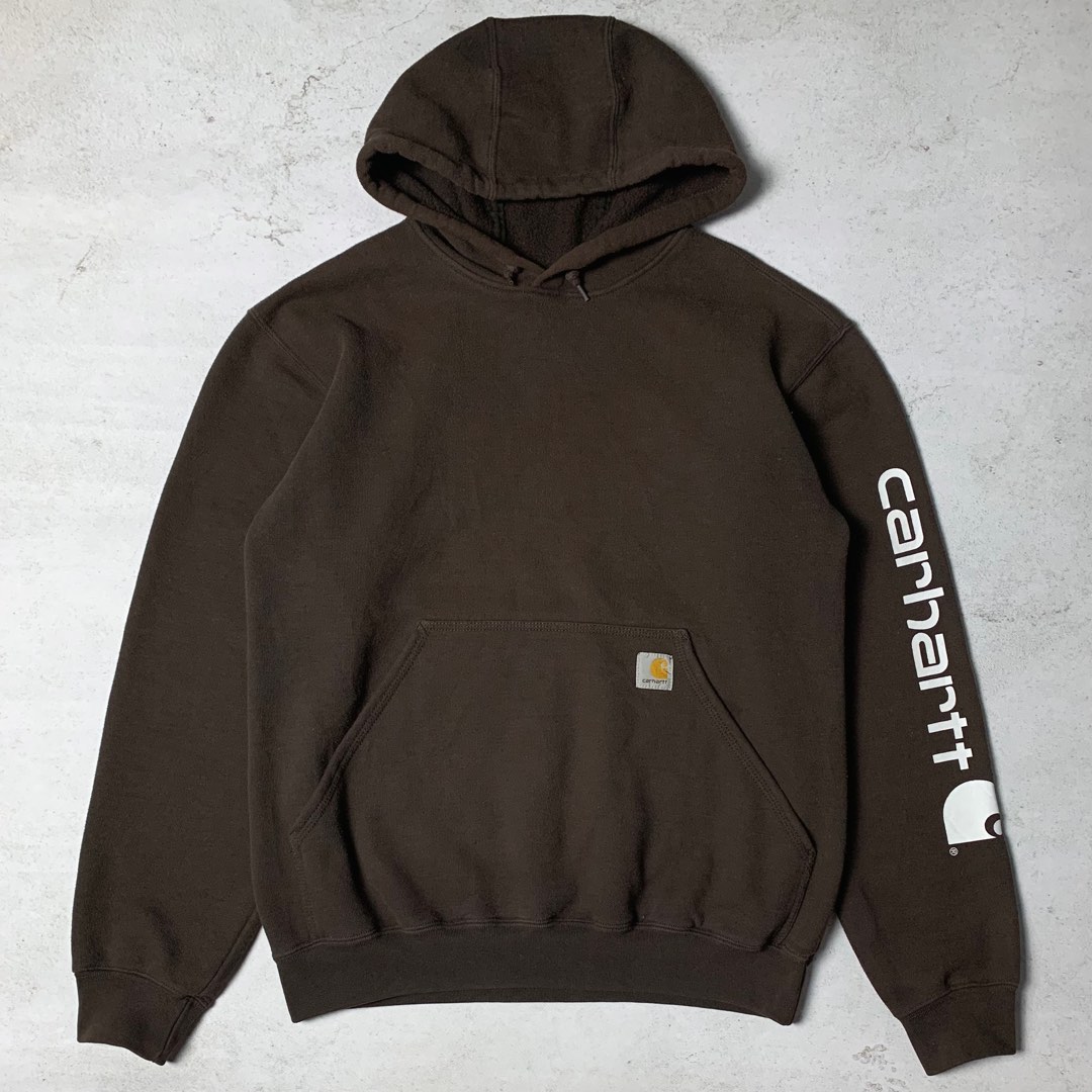 Carhartt brown signature sleeve logo hoodie clearance