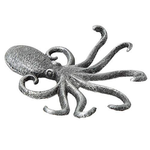 Cast Iron Octopus Wall Hook – Decorative Swimming Octopus Tentacles Key Hook  for Entryway, Doorway or Bathroom – Novelty Wall Décor – Rustic Brown Color  with Screws and Anchors Included, Furniture 