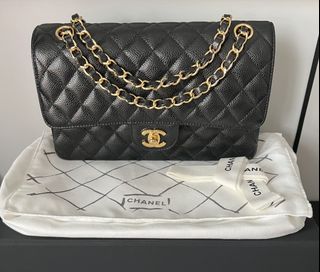 Chanel White Medium Classic Flap in Caviar with Silver Hardware