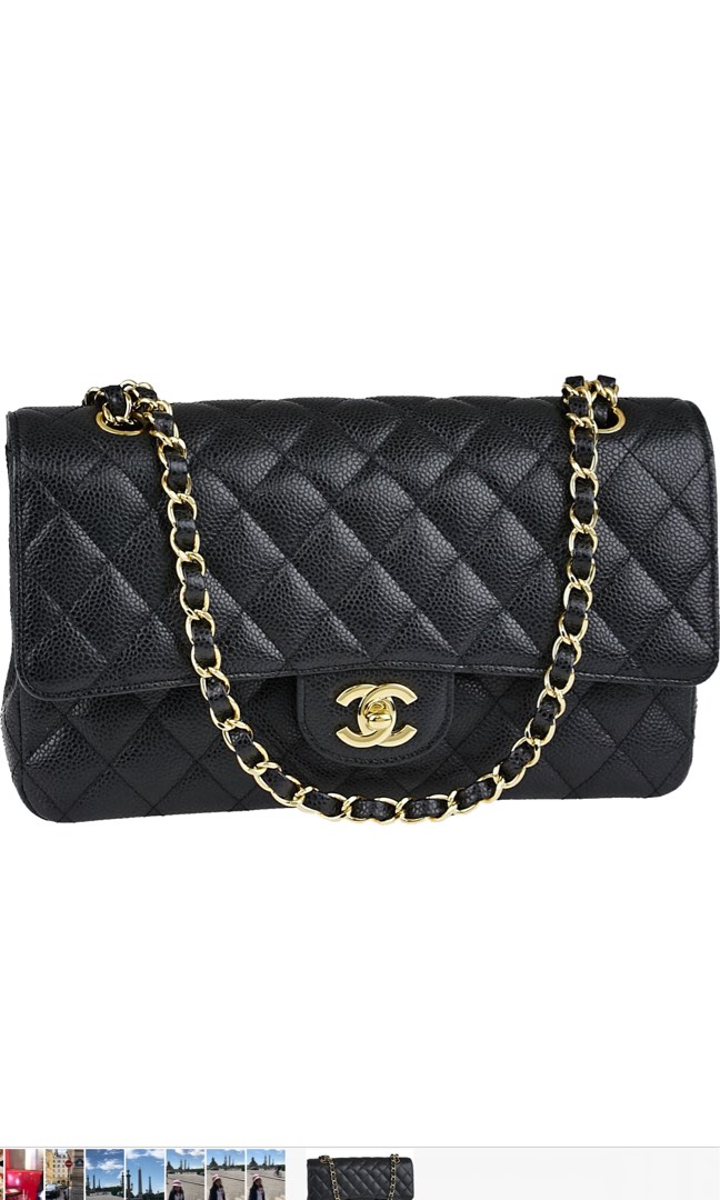 CHANEL Double Flap Classic Beige Caviar and Gold Hardware